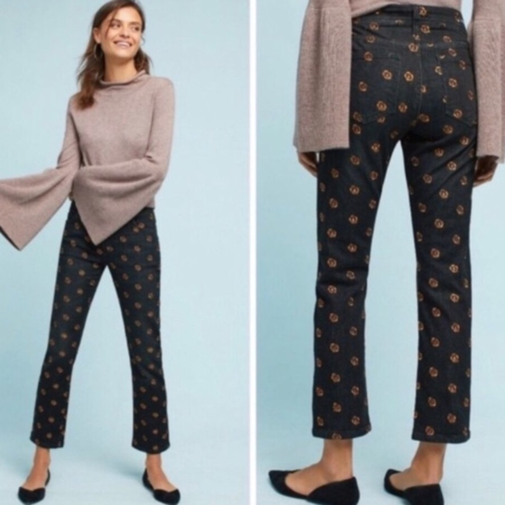 Anthropologie Pilcro Embroidered Denim Jeans Black